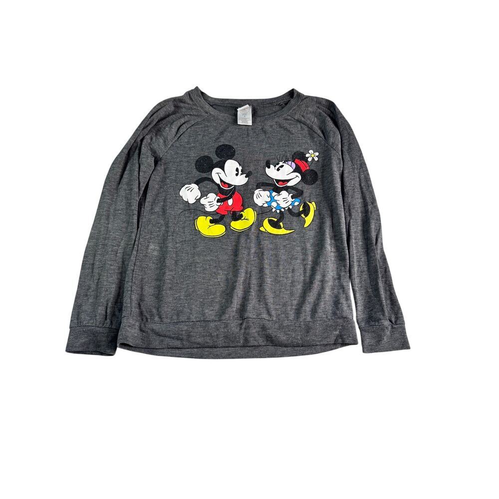 Disney Mickey & Minnie Mouse Sparkle Graphic Sweatshirt Juniors Medium 7/9 Gray